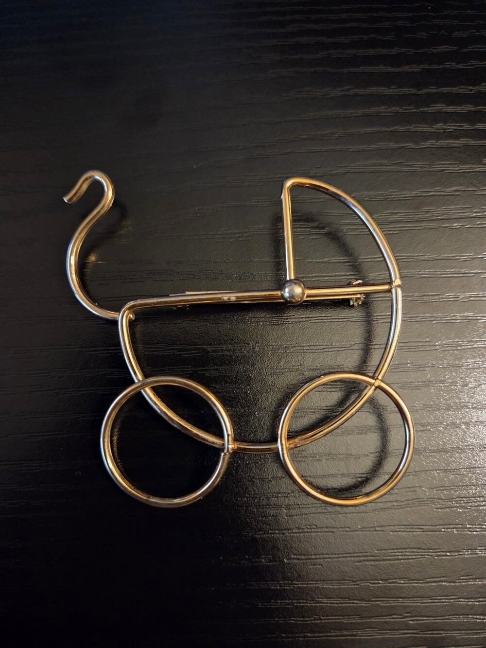 Vintage Gold Tone Baby Carriage Stroller Brooch Pin Large